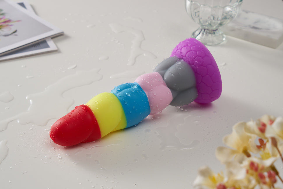 Regenbogen-Dildo groß mit Saugnapf